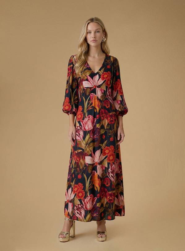 OASIS Volume Sleeve Printed Viscose Midaxi Dress 8